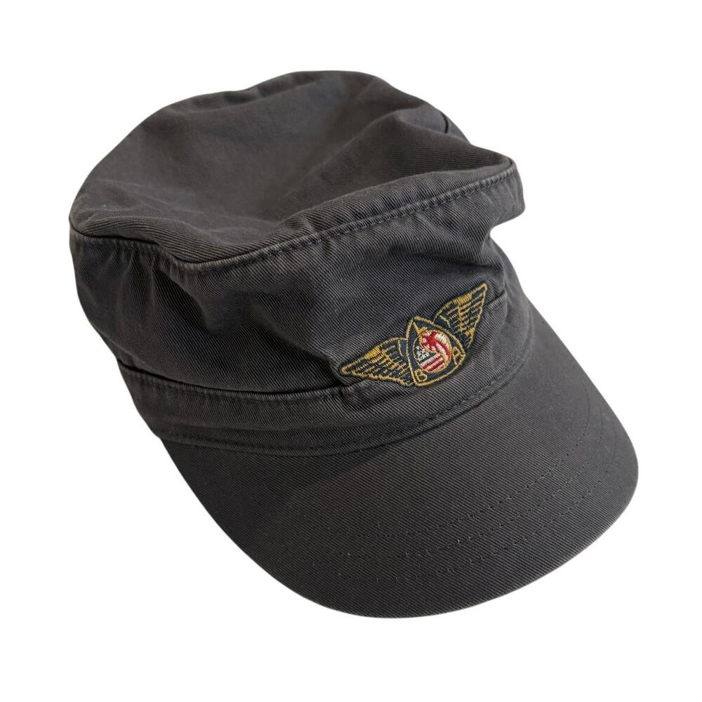 Vintage Y2K Lucky Brand Army Cap Dark Gray Embroidered Logo One Size